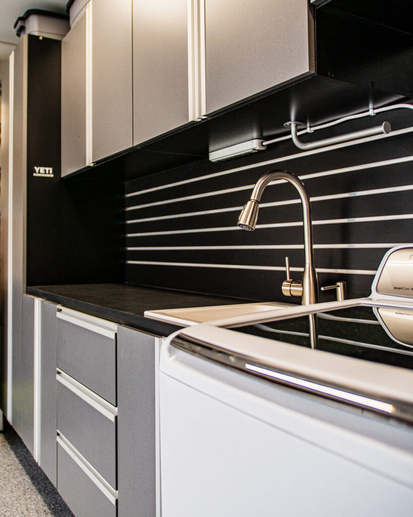 Cabinet set with pewter frost doors and black cabinet boxes