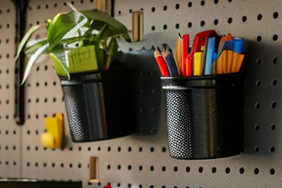 Pegboard with hanging storage options